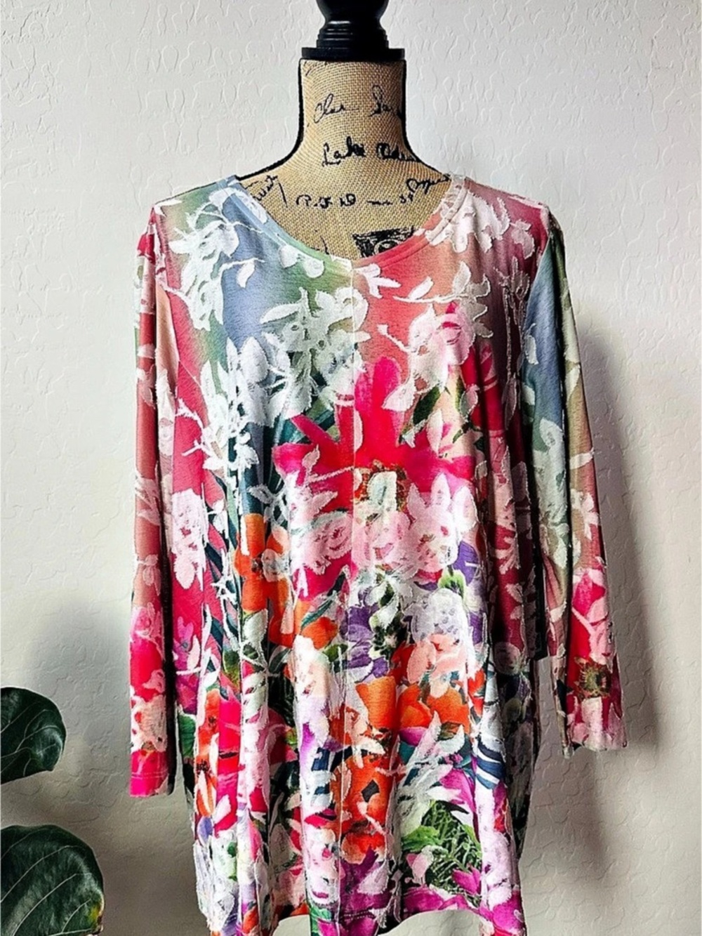 ali miles Floral Tunic in Pink & Green 1X NWT
